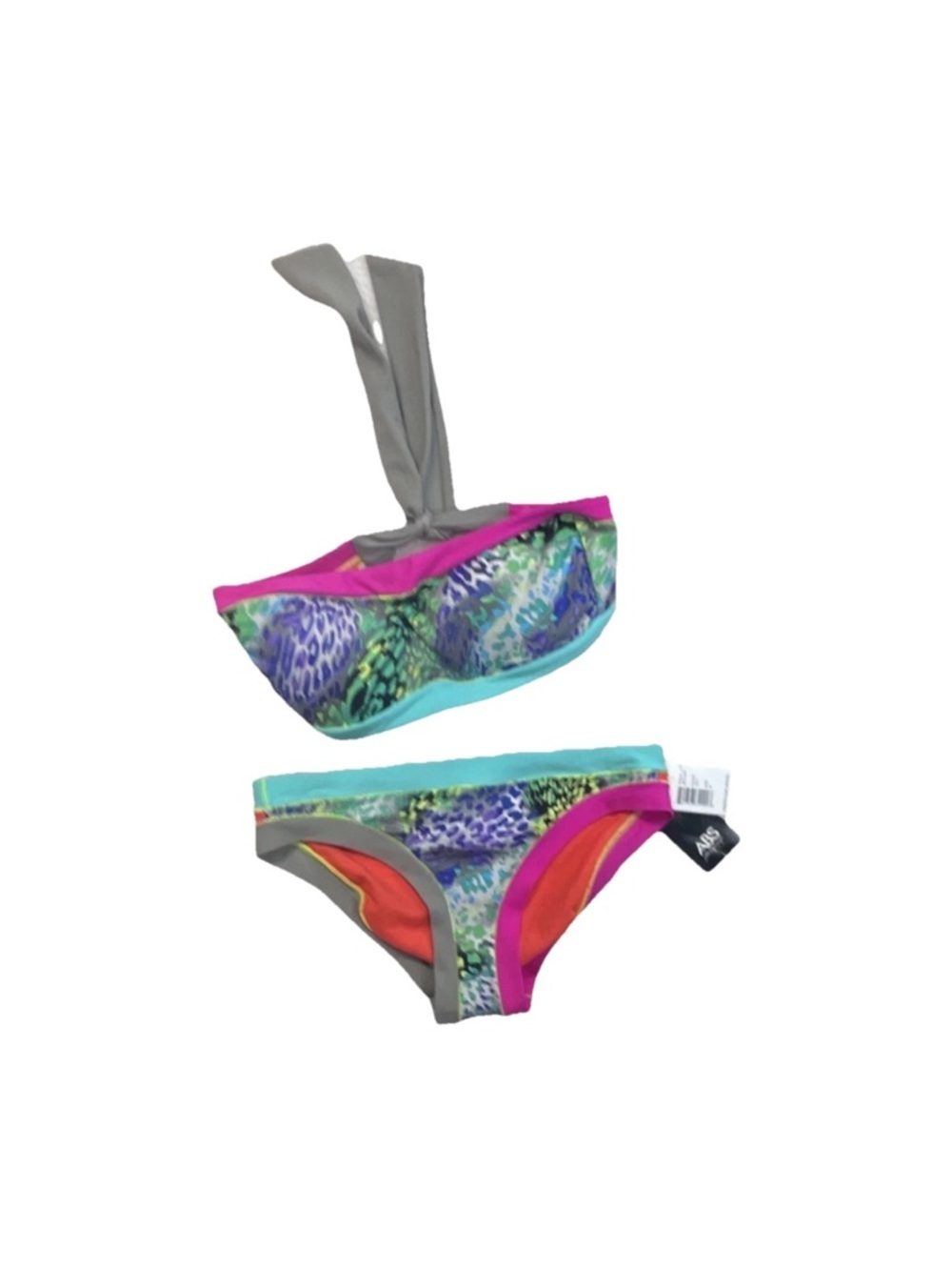 Multicolor Two-Piece Bikini Swim Set - Pink, Teal, Purple Accents